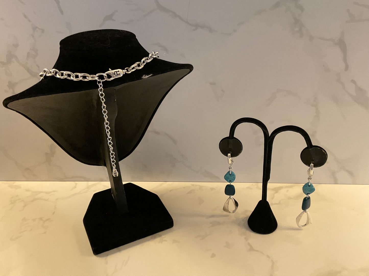 Etienne Aigner Geometric Stone & Metal Necklace Earrings Set