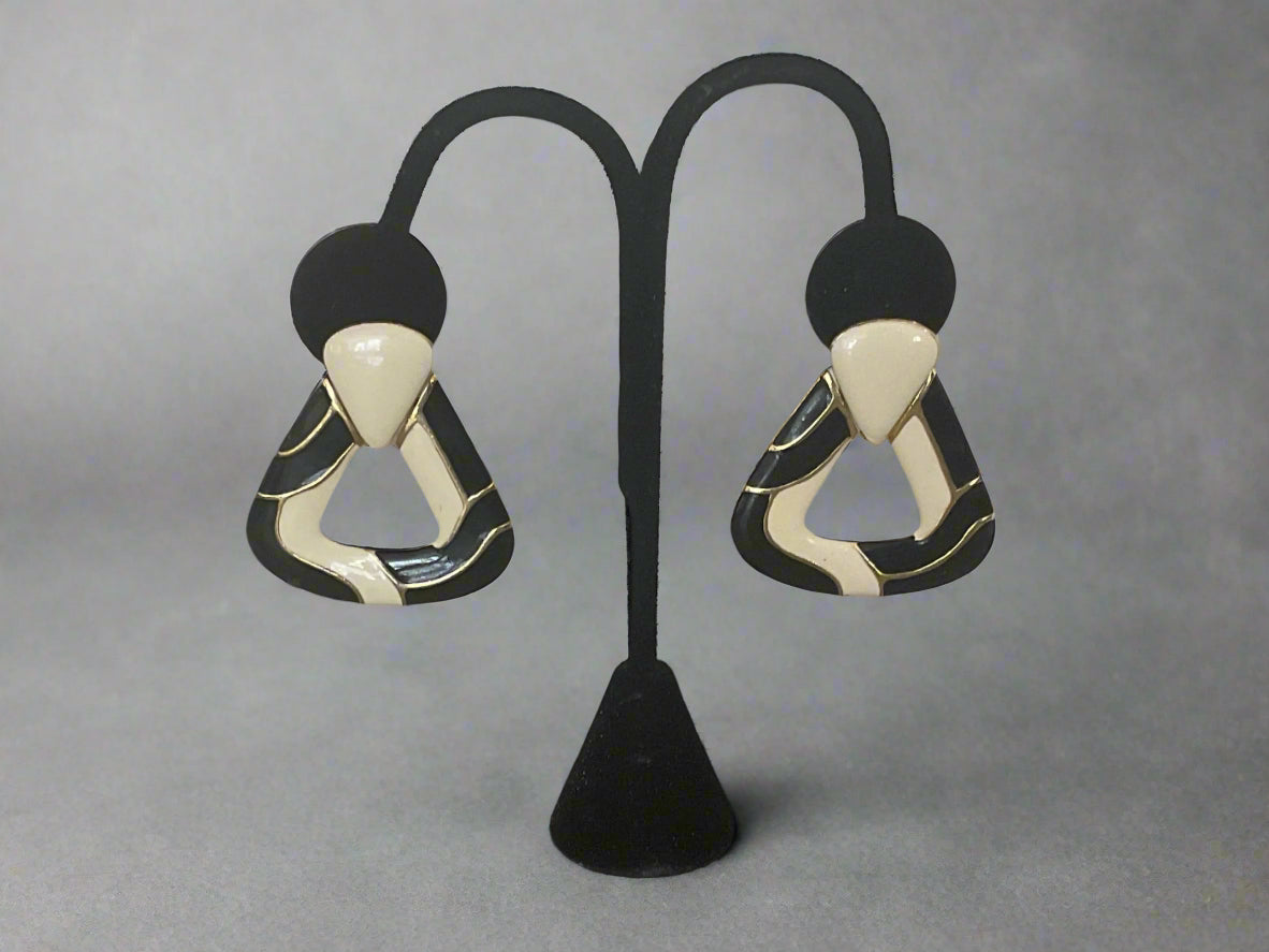 1980s Enameled Door Knocker Pierced Earrings