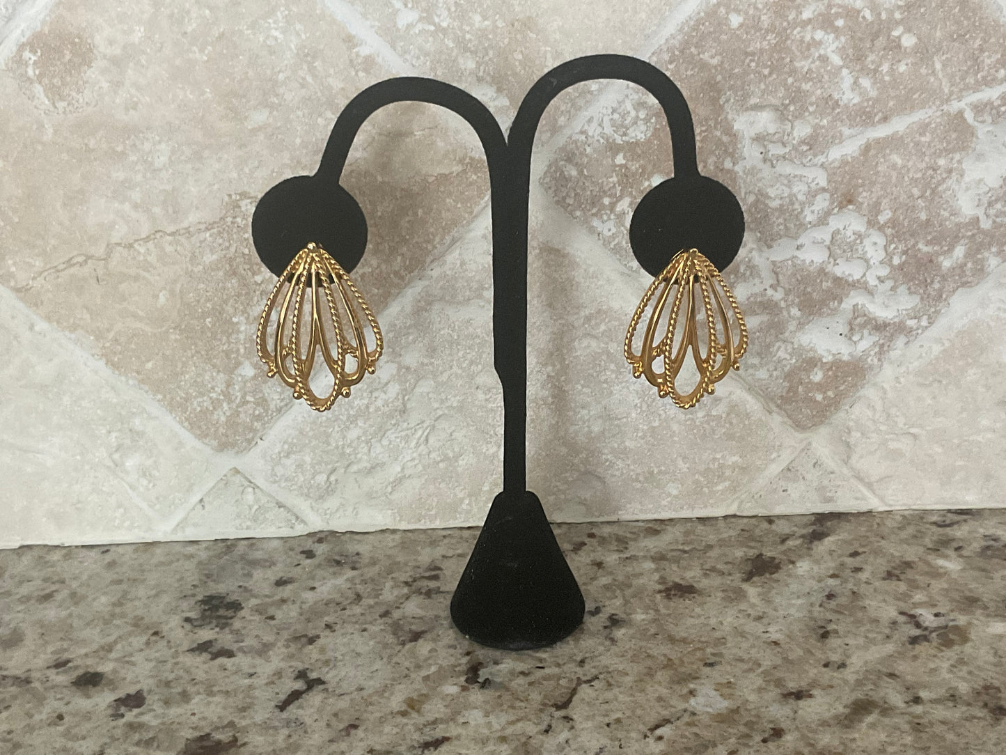 Vintage Avon Gold Open Work Bead Ball Pierced Earrings