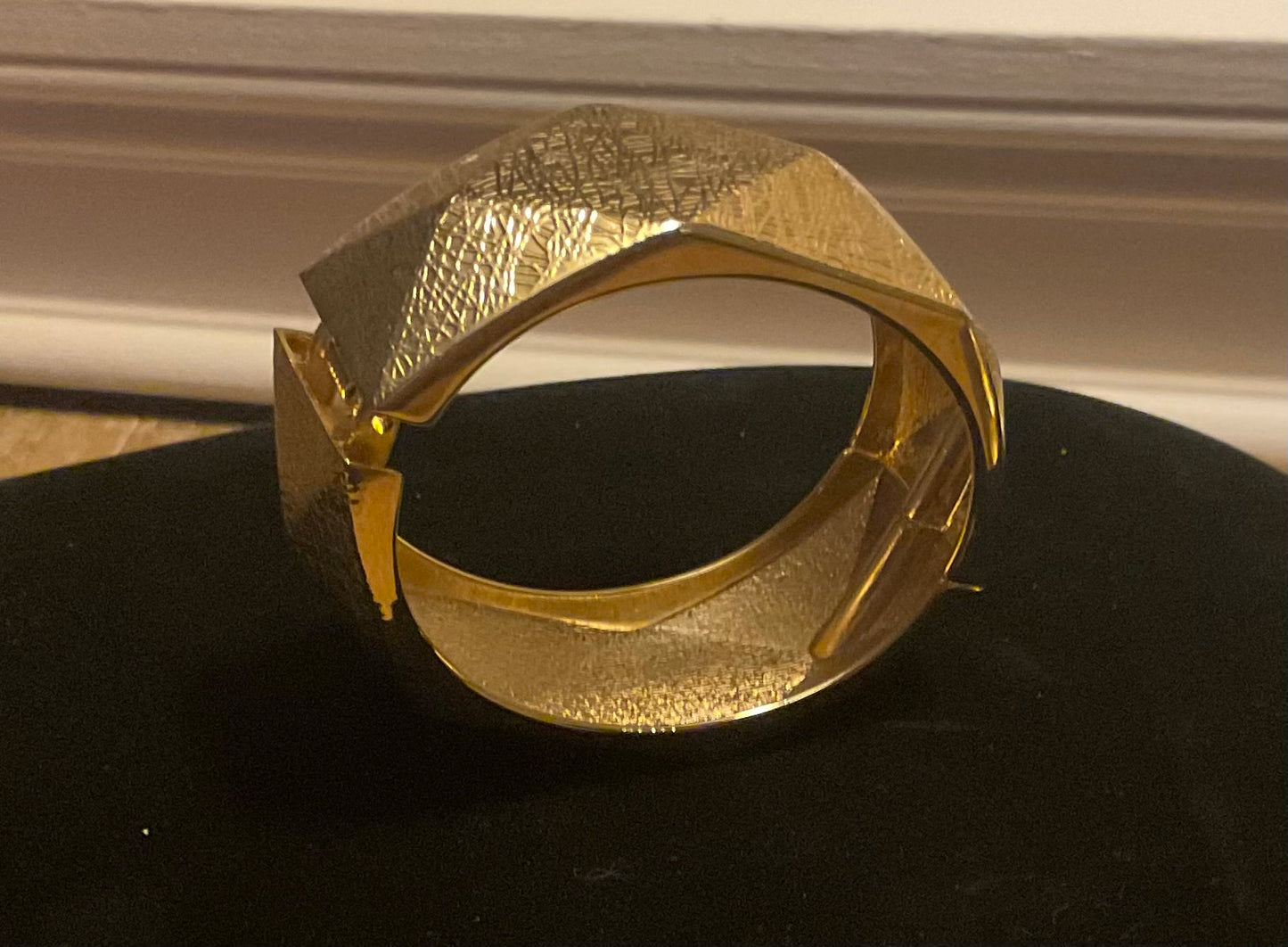 Vintage Geometric Gold Diamond Wide Hinged Bracelet