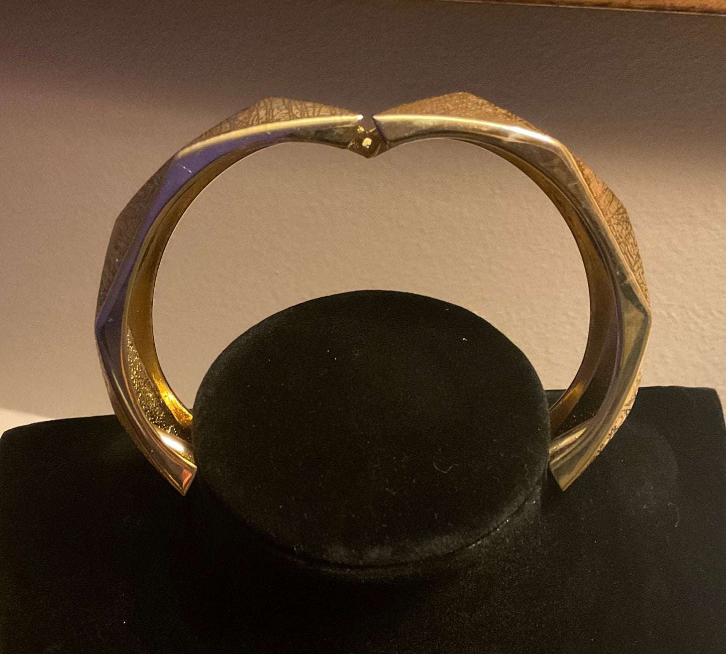 Vintage Geometric Gold Diamond Wide Hinged Bracelet