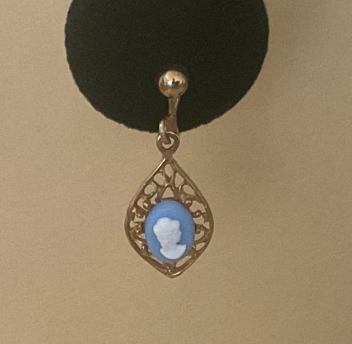 Vintage Clip On Gold & Blue Cameo Earrings