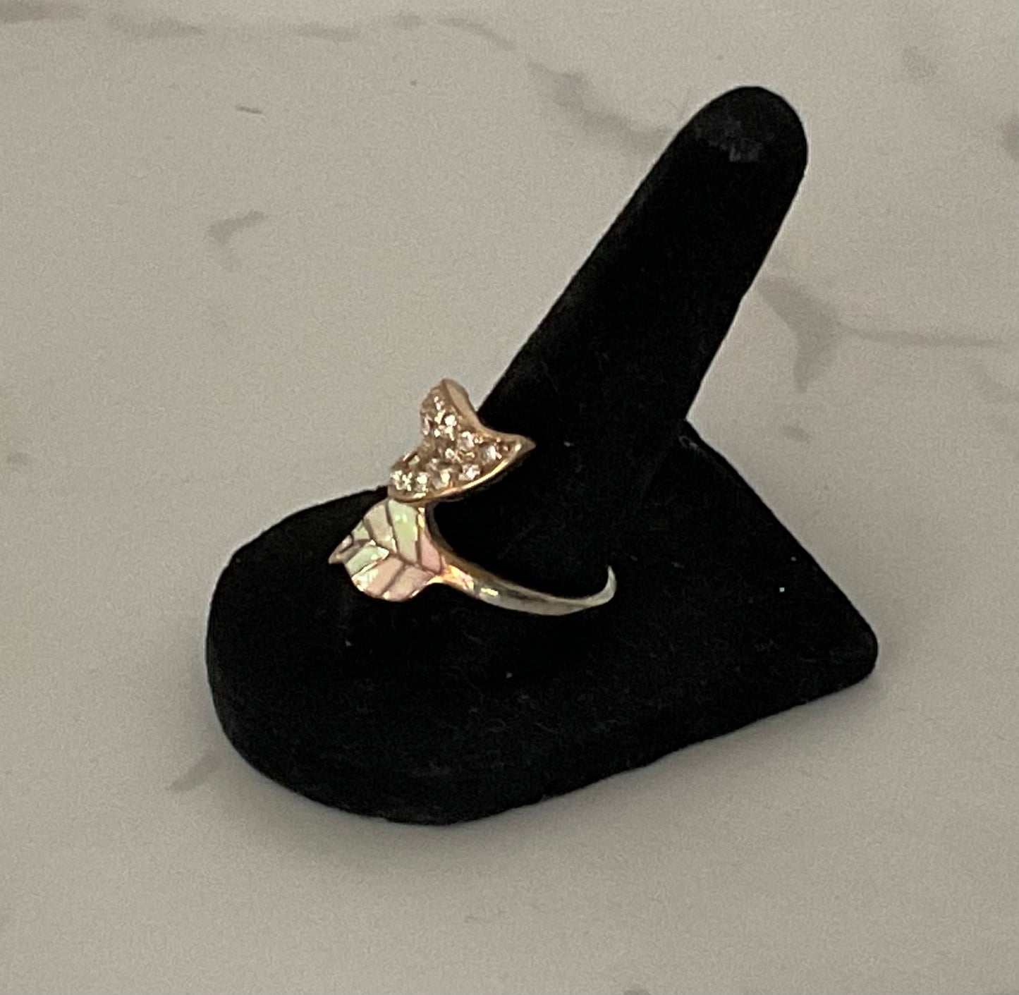 Anthropologie Whimsical Gold Plated Pave Crystal Leaf Wrap Ring 9.5