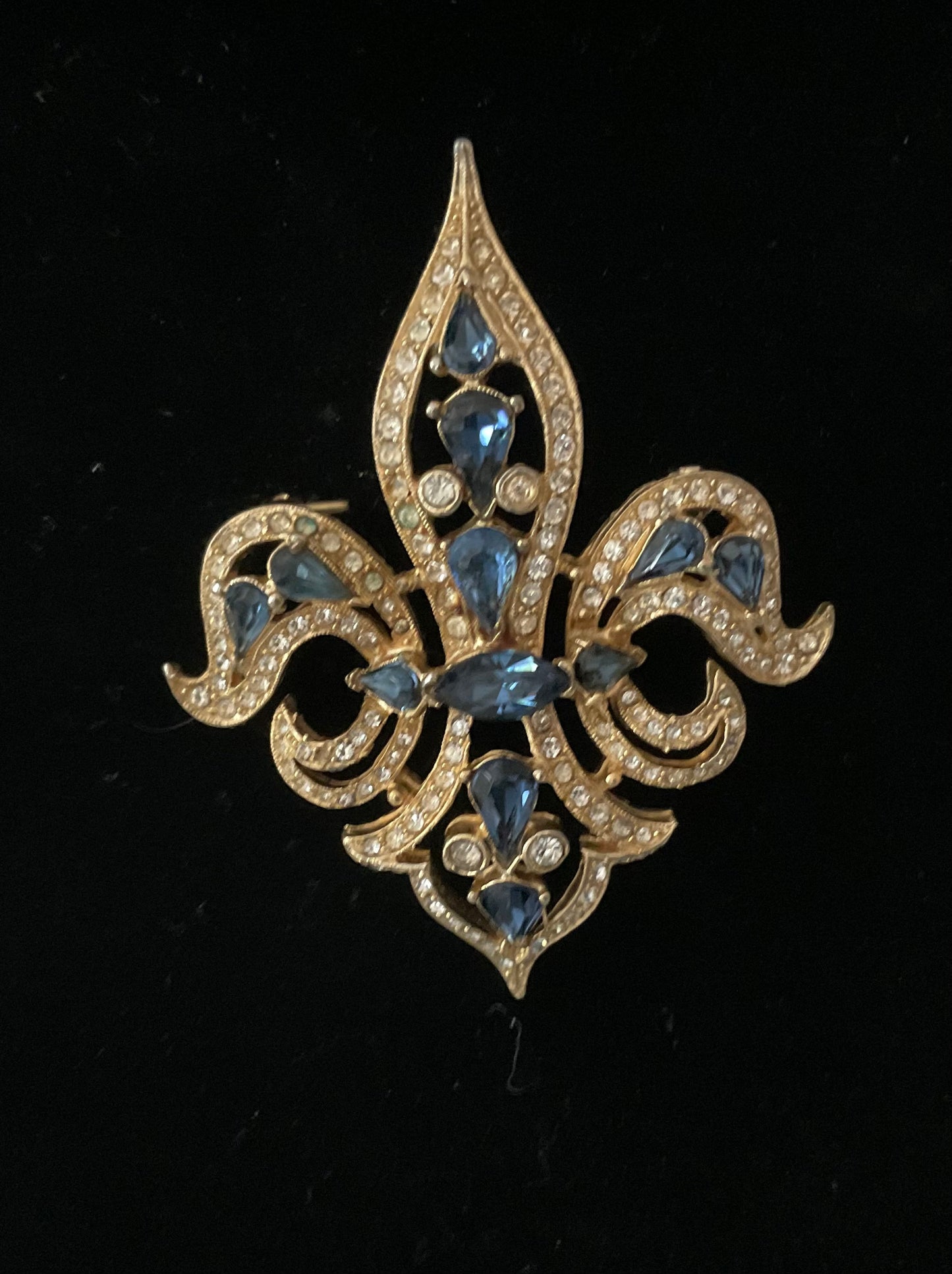 Vintage De Nicola Gold Sapphire Rhinestone Statement Brooch