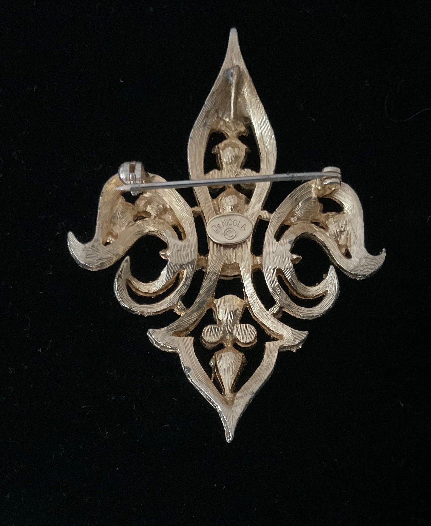 Vintage De Nicola Gold Sapphire Rhinestone Statement Brooch