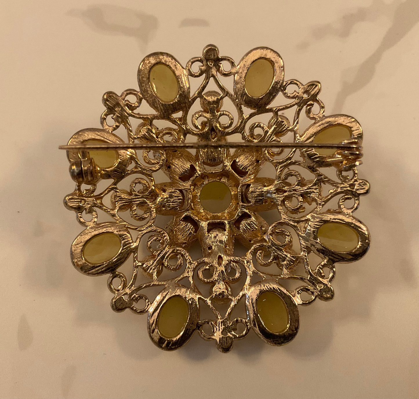 1960’s Mid Century Goldtone Pastel Stone Statement Brooch