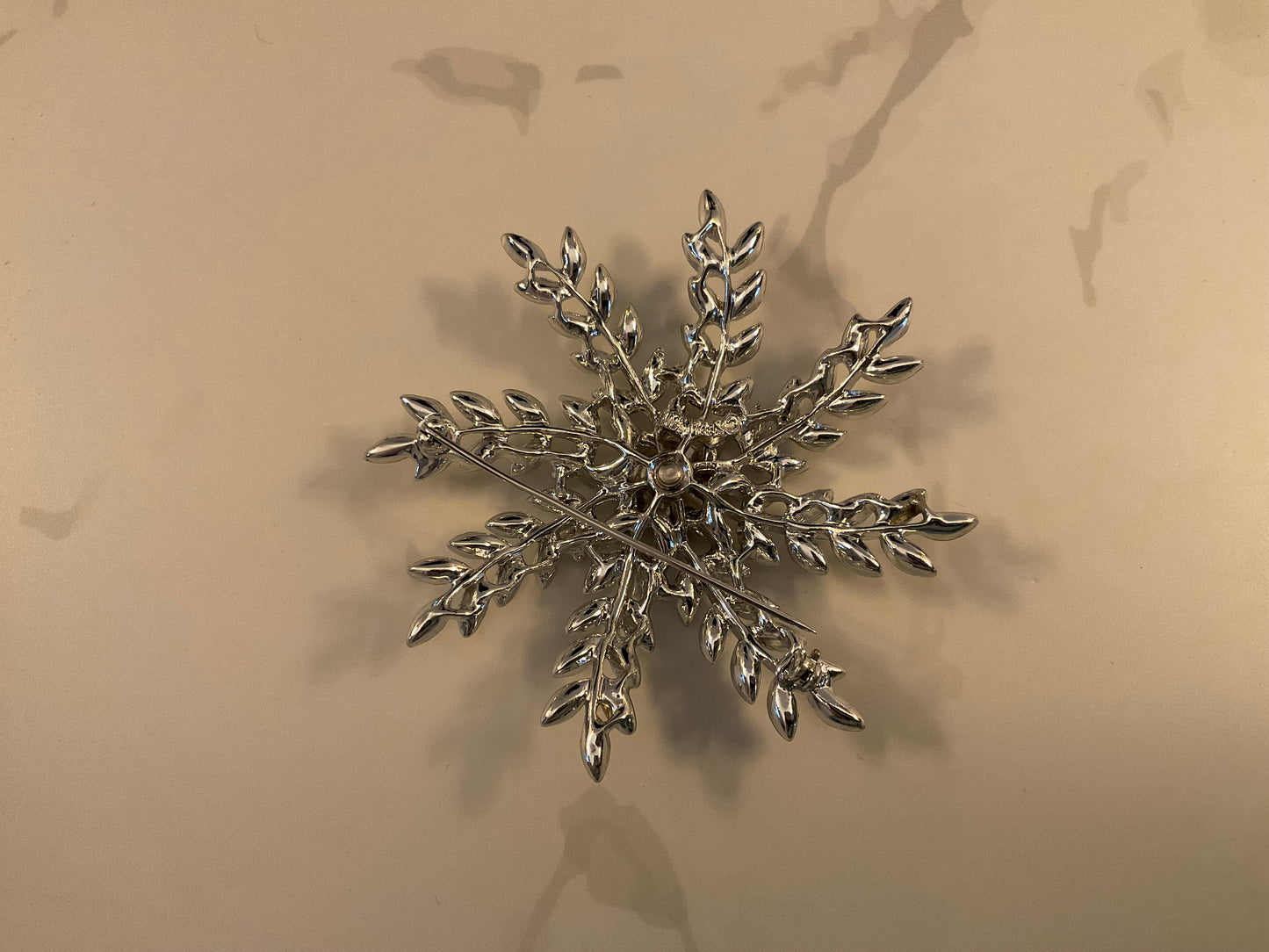 Large Vintage Snowflake Crystal Brooch