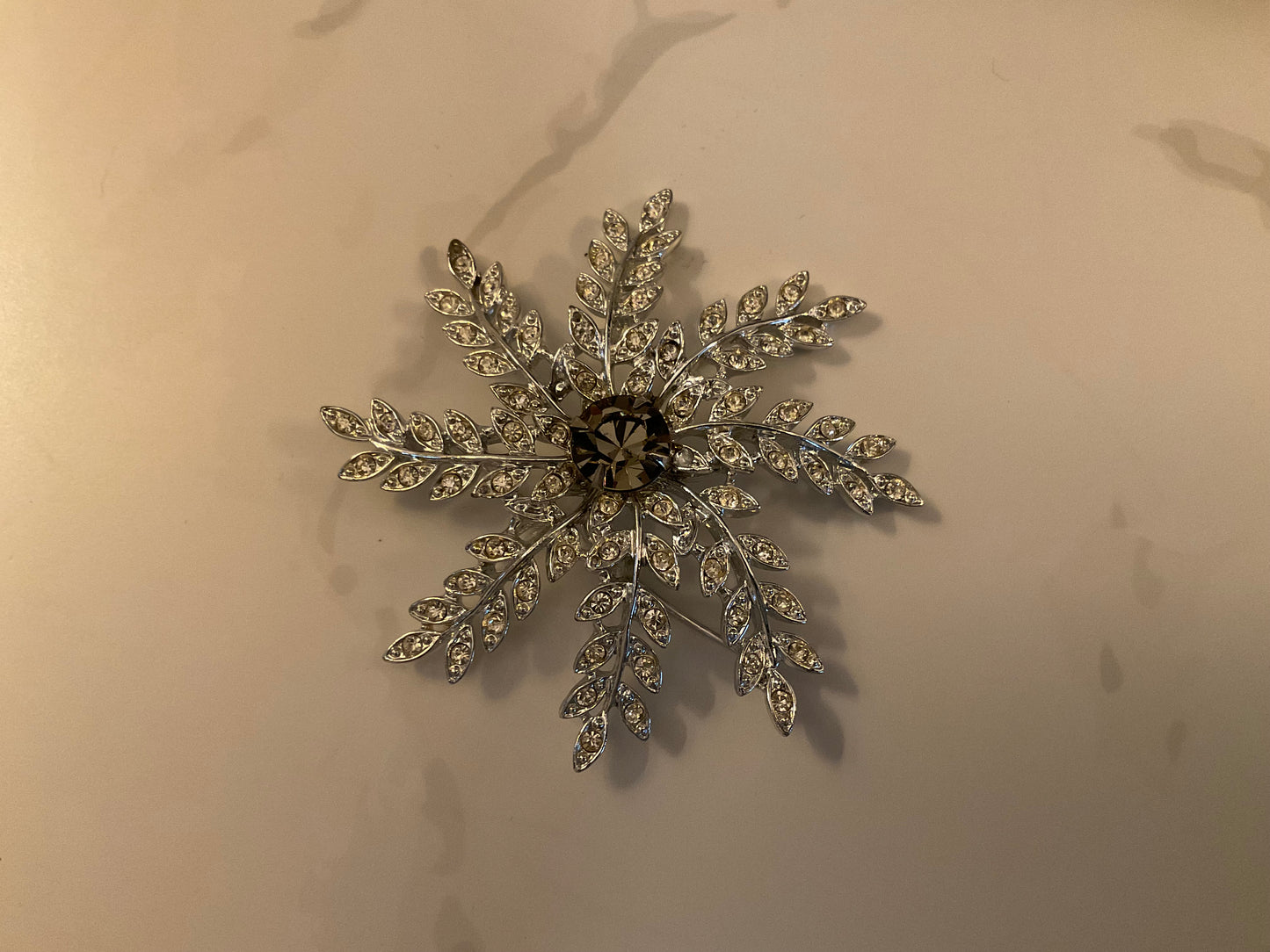 Large Vintage Snowflake Crystal Brooch