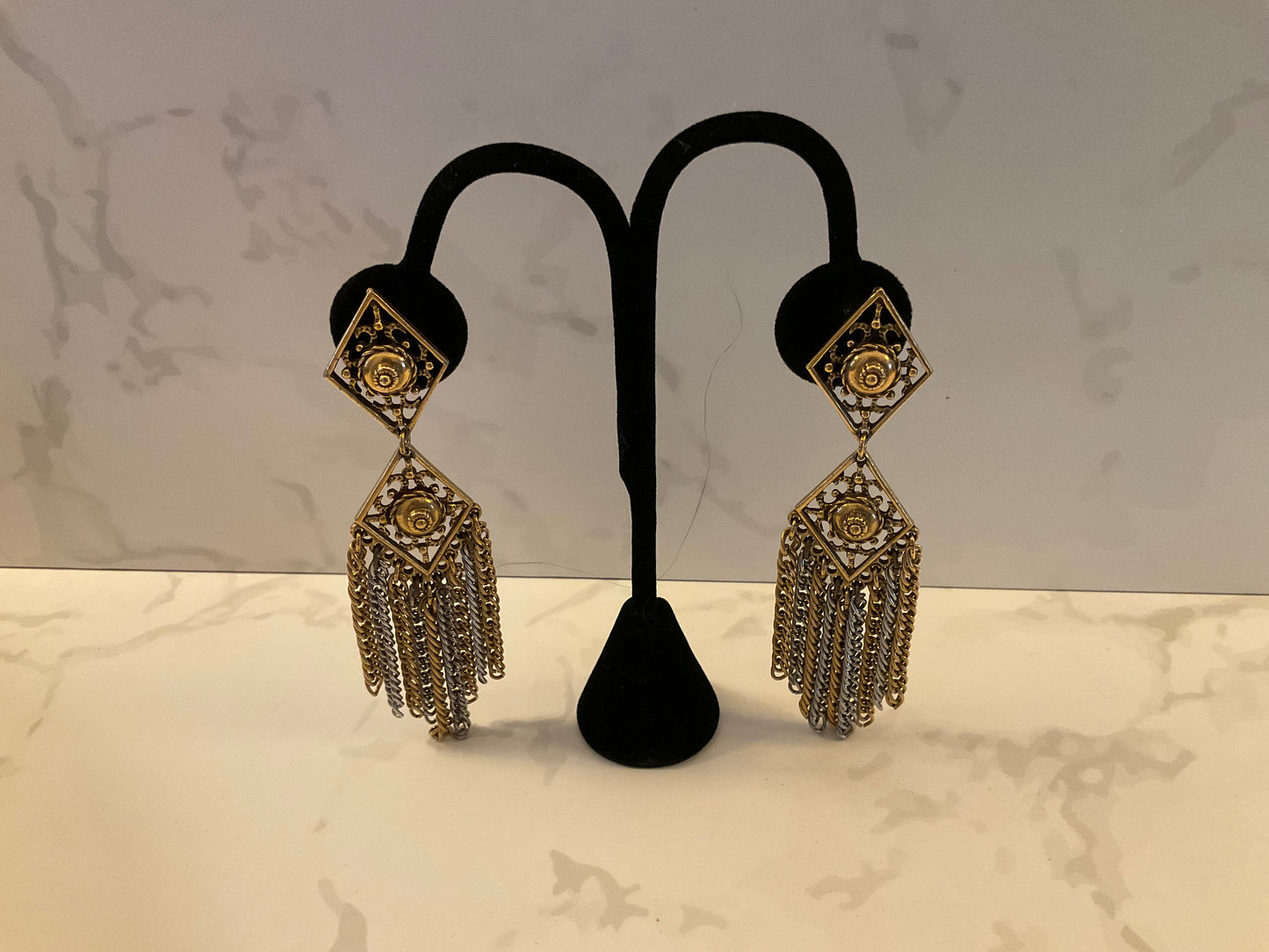 Geometric Silver Gold Fringe Chain Earrings