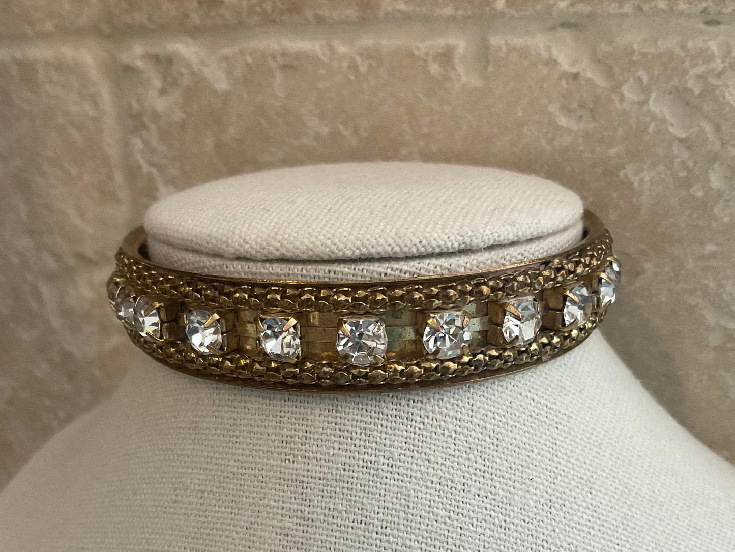 Vintage Gold Tone Rhinestone Bangle Bracelet