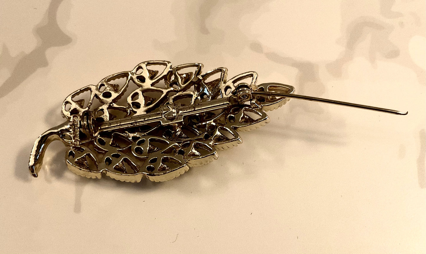 1970’s Gerry’s Goldtone White Enamel Leaf Brooch
