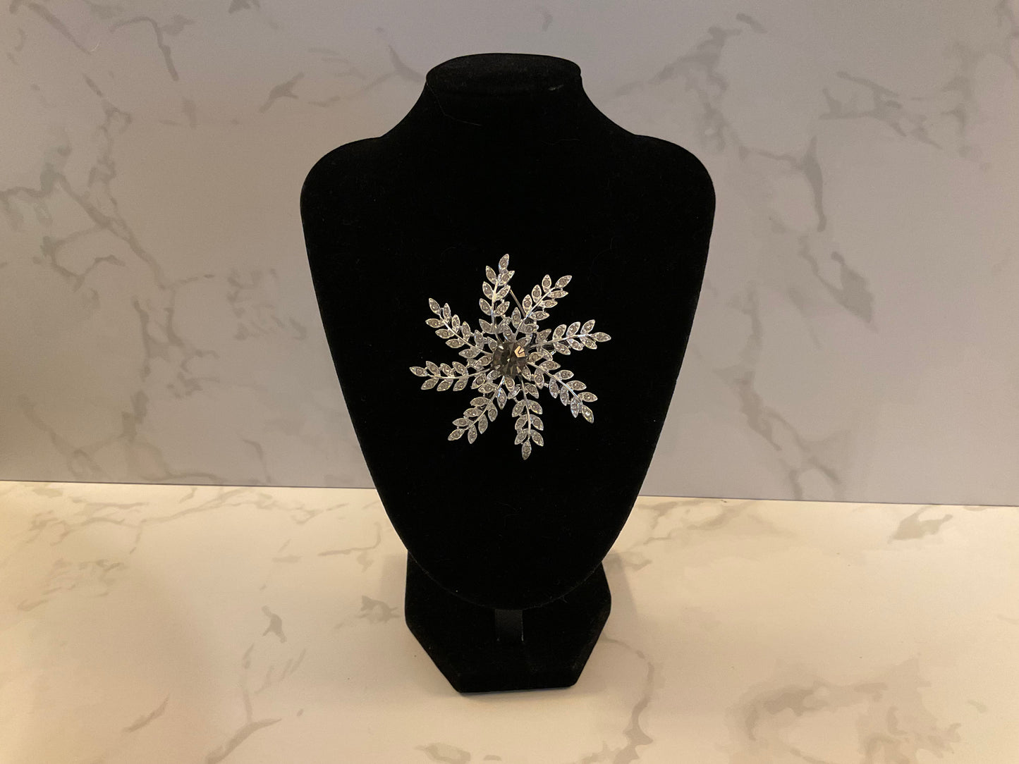 Large Vintage Snowflake Crystal Brooch