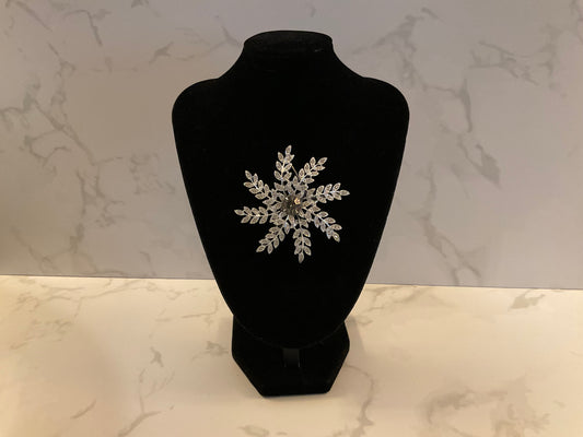 Large Vintage Snowflake Crystal Brooch