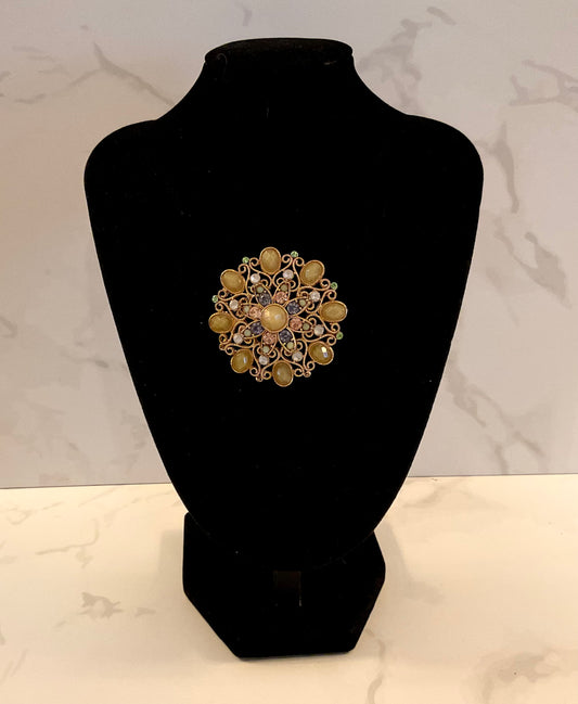 1960’s Mid Century Goldtone Pastel Stone Statement Brooch