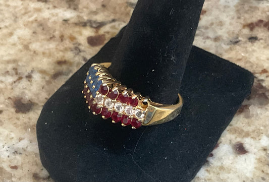 Vintage Gold Tone American Flag Patriotic Ring 8.5