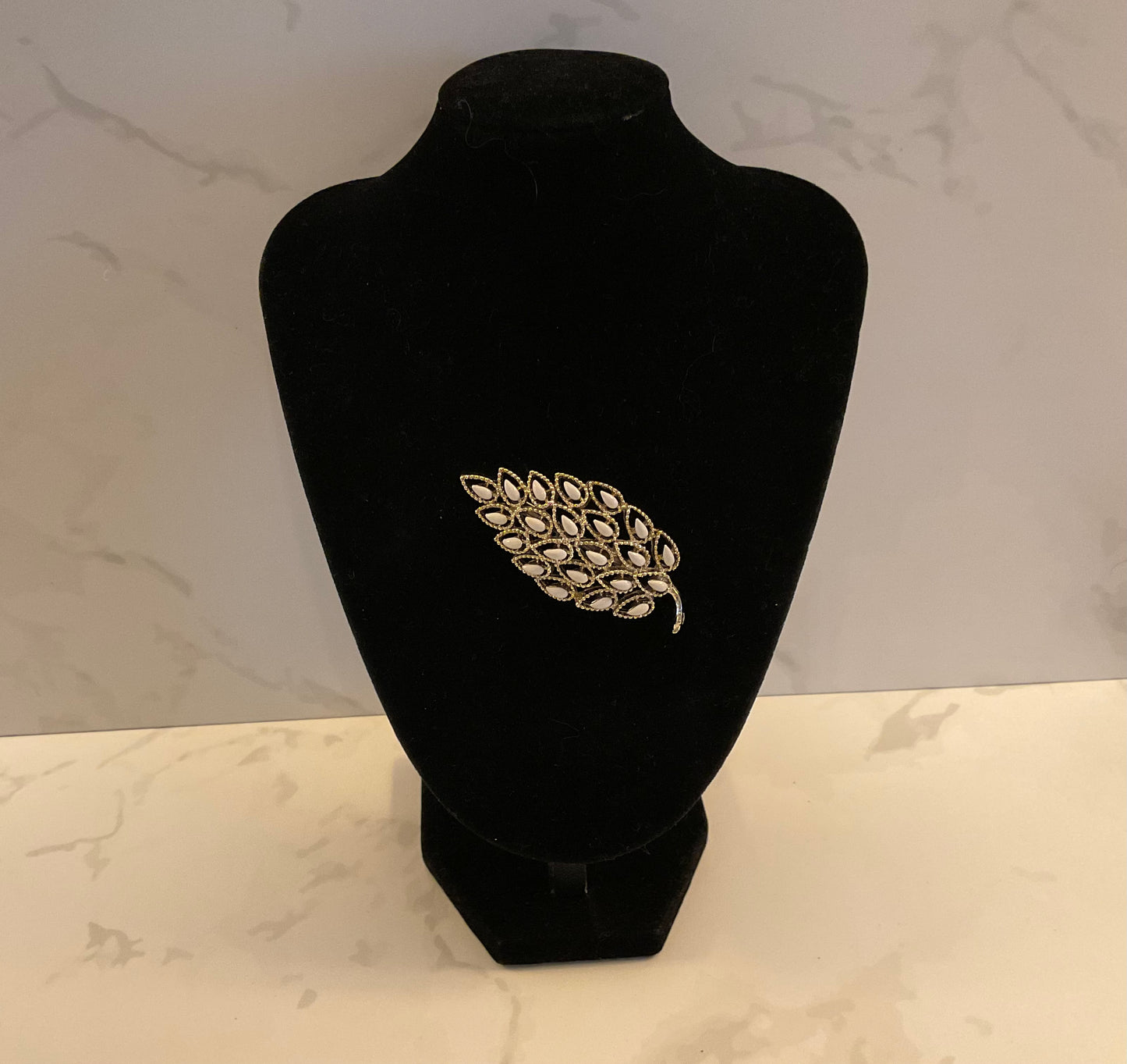 1970’s Gerry’s Goldtone White Enamel Leaf Brooch