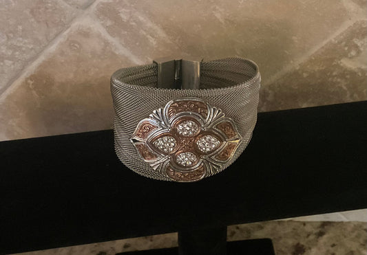 Stainless Steel Metal Mesh Wide Baroque Bracelet