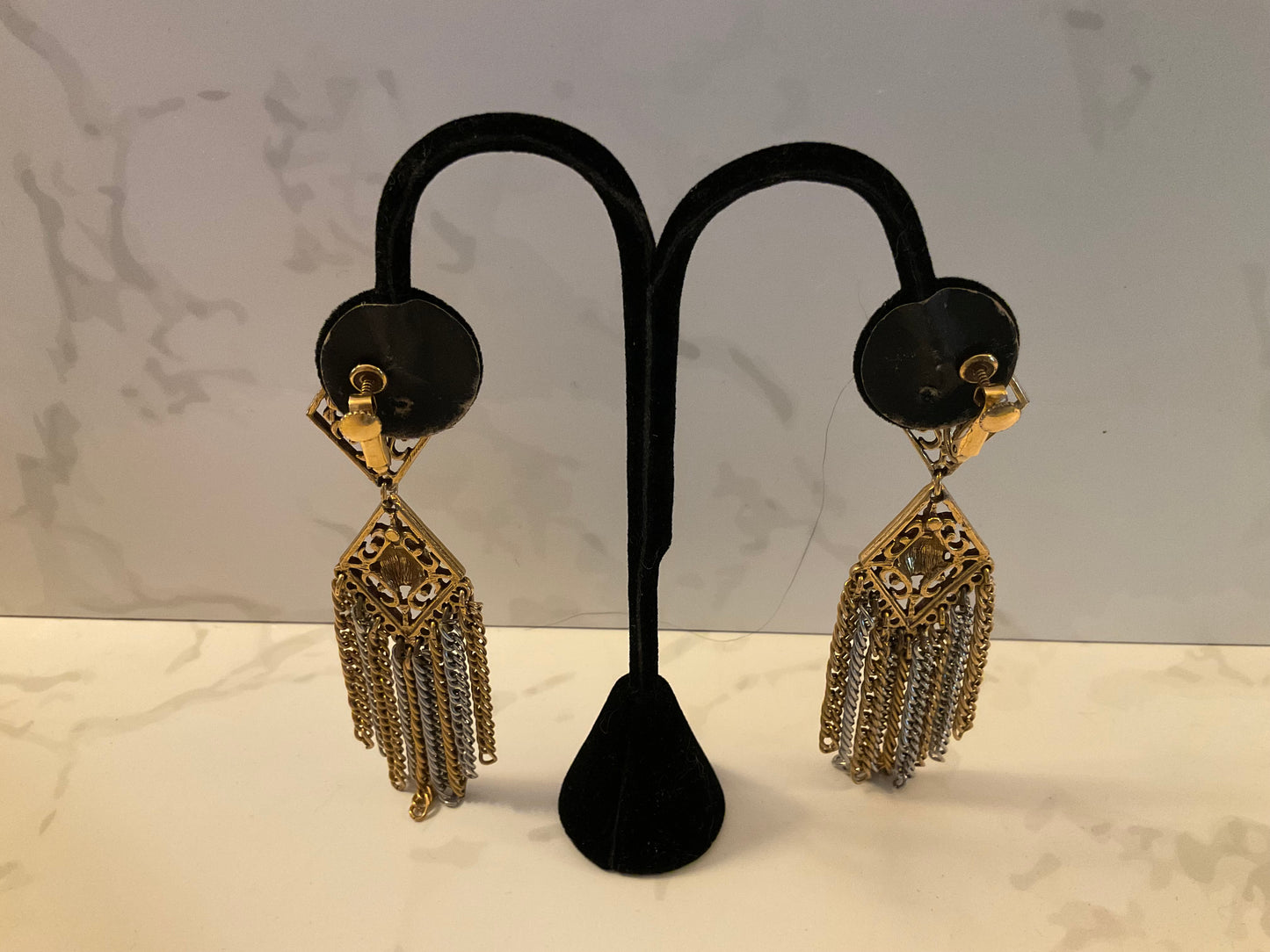 Geometric Silver Gold Fringe Chain Earrings