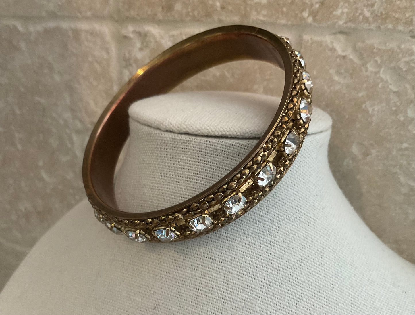 Vintage Gold Tone Rhinestone Bangle Bracelet