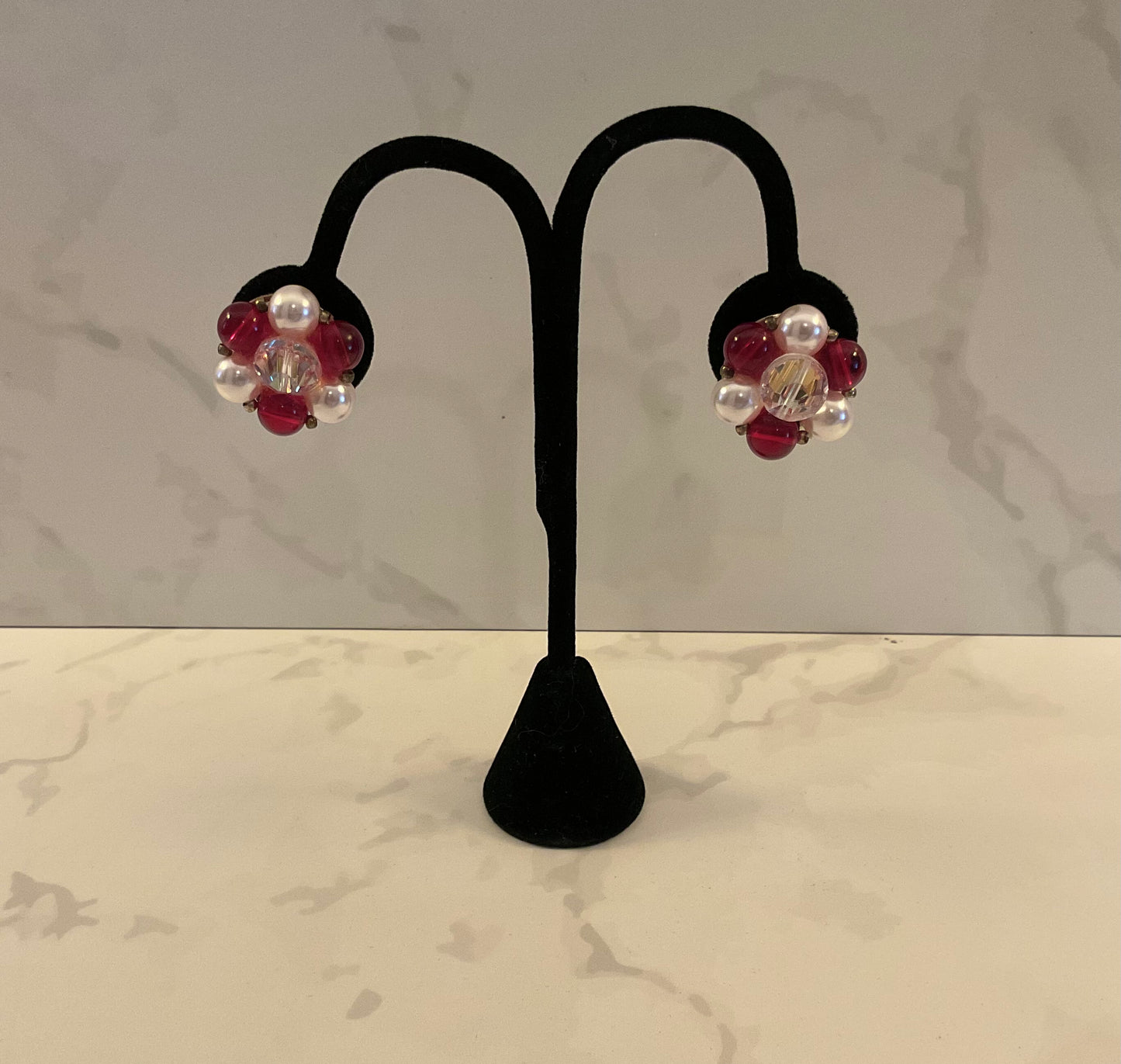 1960’s Lisner Red White Clip On Button Earrings