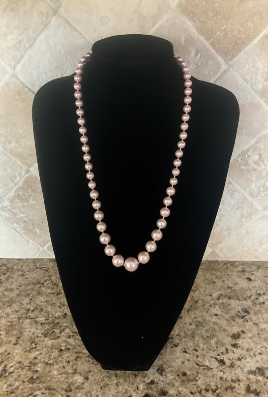 24” Long Light Pink Graduated Faux Pearl Necklace