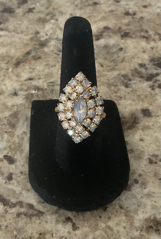 Vintage Sizeable Opal & Rhinestone Crystal Cocktail Ring