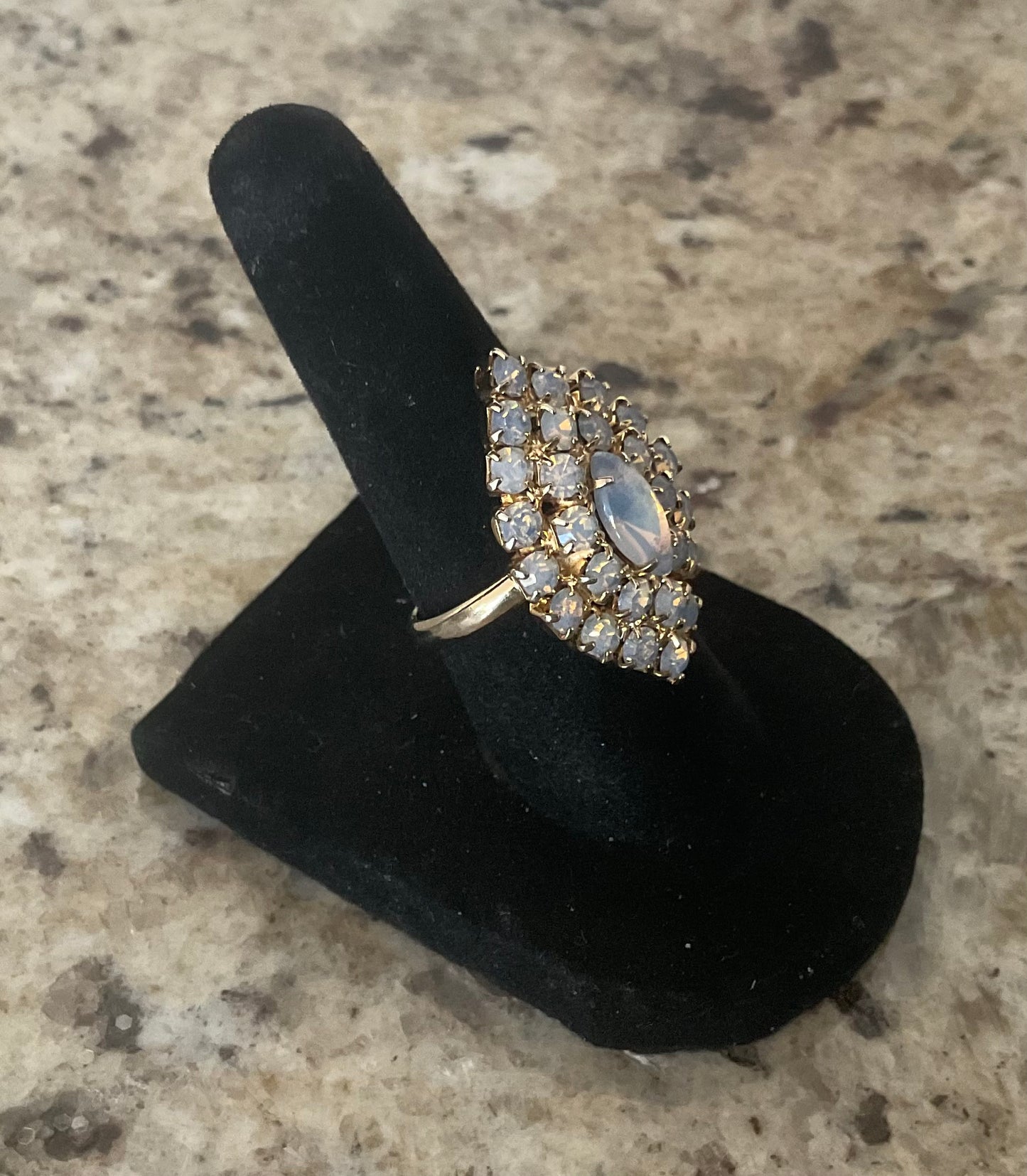 Vintage Sizeable Opal & Rhinestone Crystal Cocktail Ring