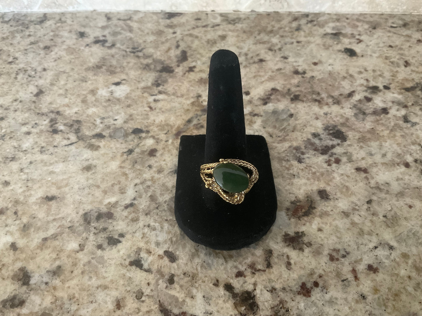 Vintage Sterling Gold Jade Estate Statement Ring Size 8.5