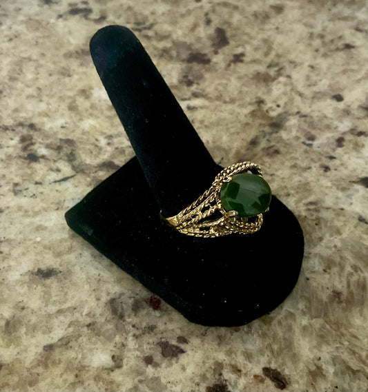 Vintage Sterling Gold Jade Estate Statement Ring Size 8.5