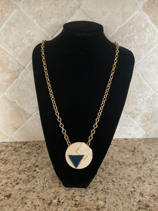 Vintage Trifari Enameled Gold Tone Pendant Necklace