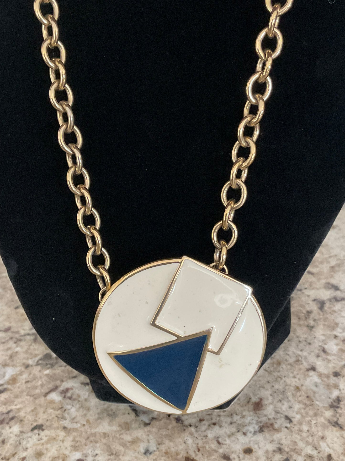 Vintage Trifari Enameled Gold Tone Pendant Necklace
