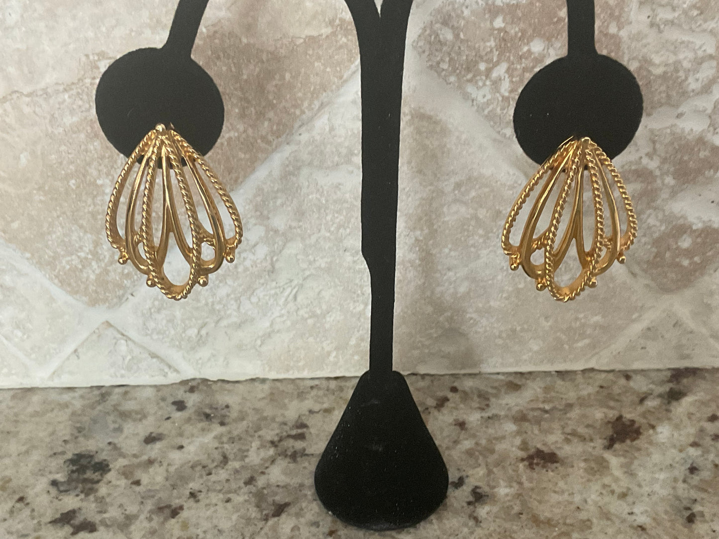 Vintage Avon Gold Open Work Bead Ball Pierced Earrings