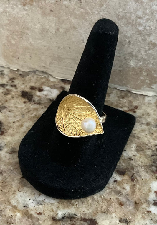 Vintage Gold Over Sterling Adjustable Leaf Ring Size 5 6 7