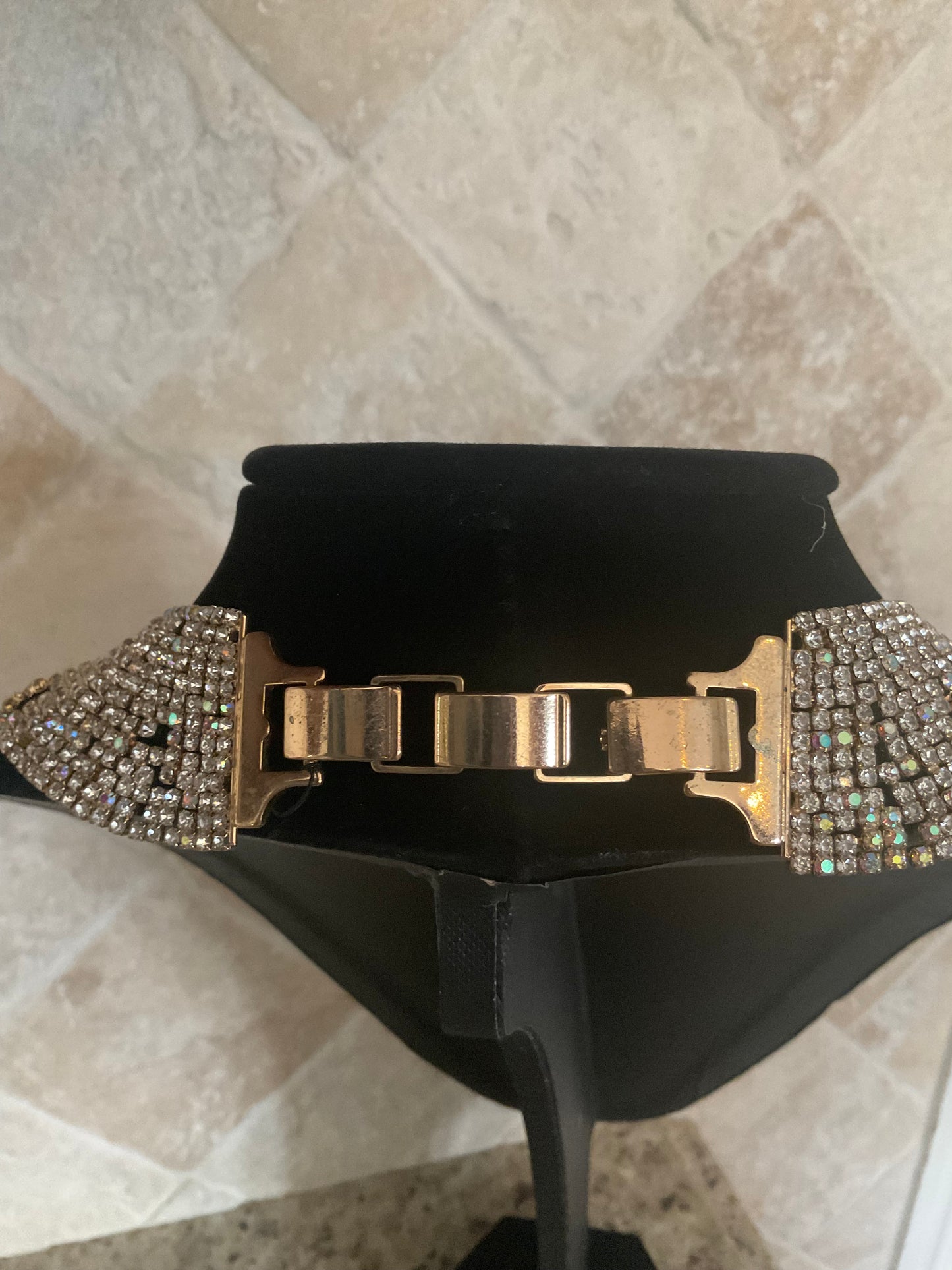 Rhinestone Gold Reversible Statement Necklace