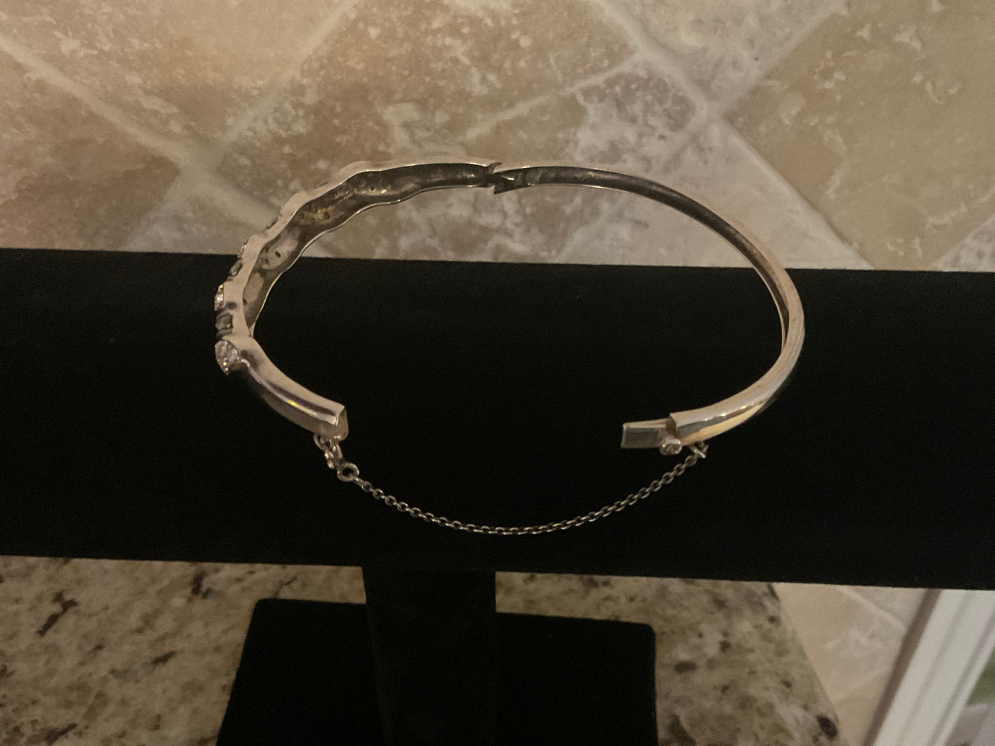 Sterling Silver & Marcasite Crystals Bracelet w/Safety Chain