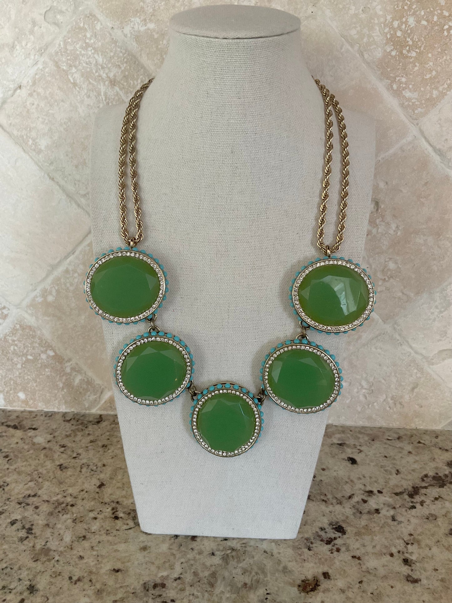 Vintage Banana Republic Green Faceted Gold Statement Necklace