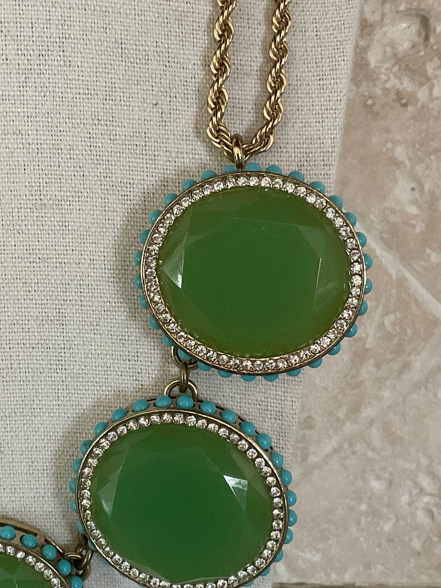 Vintage Banana Republic Green Faceted Gold Statement Necklace
