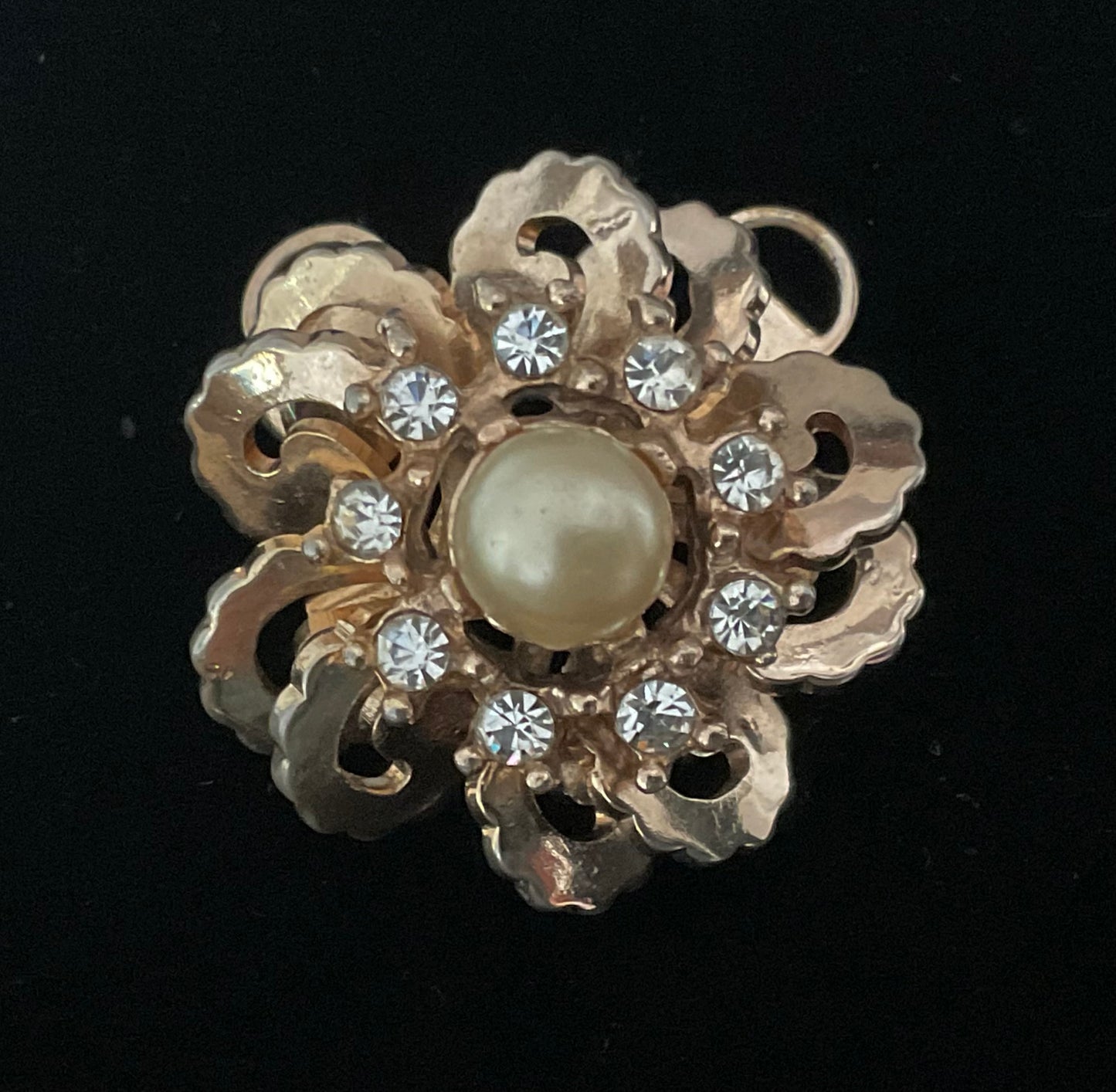 Vintage Gold Rhinestone Pendant Pin Brooch