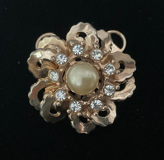 Vintage Gold Rhinestone Pendant Pin Brooch