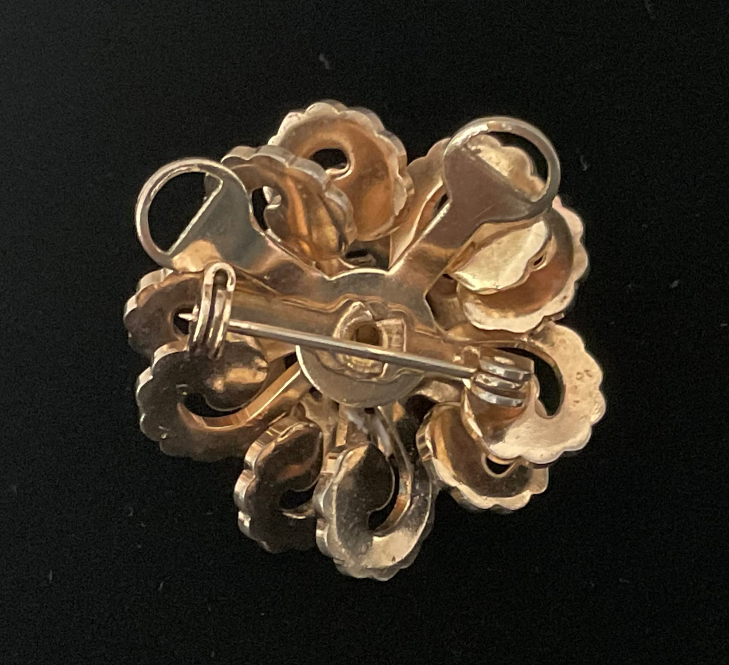Vintage Gold Rhinestone Pendant Pin Brooch