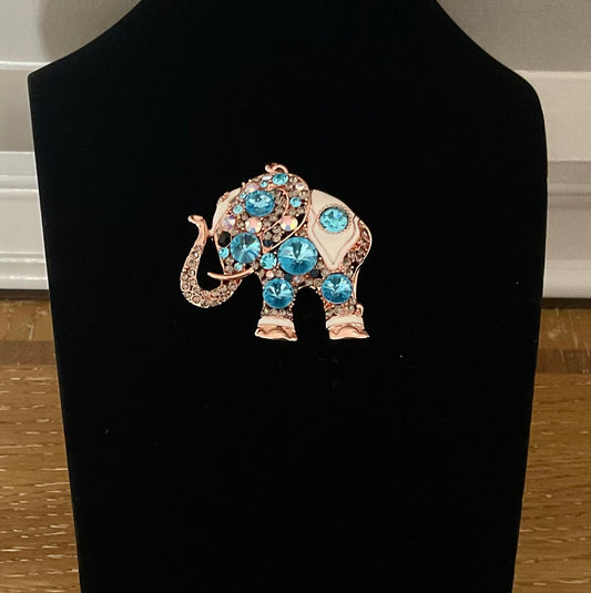 Rose Gold Blue Rhinestone Elephant Pendant