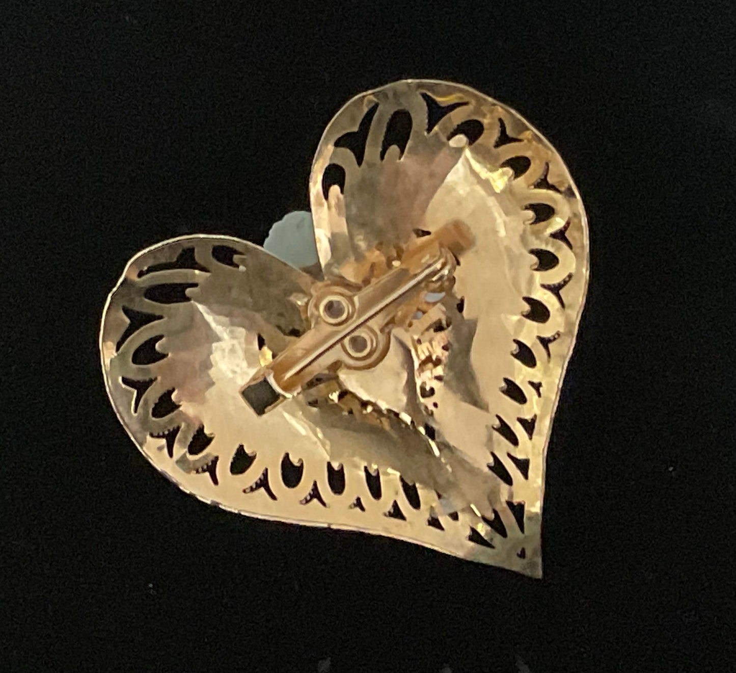 Vintage Victorian Porcelain Rose Gold Heart Brooch