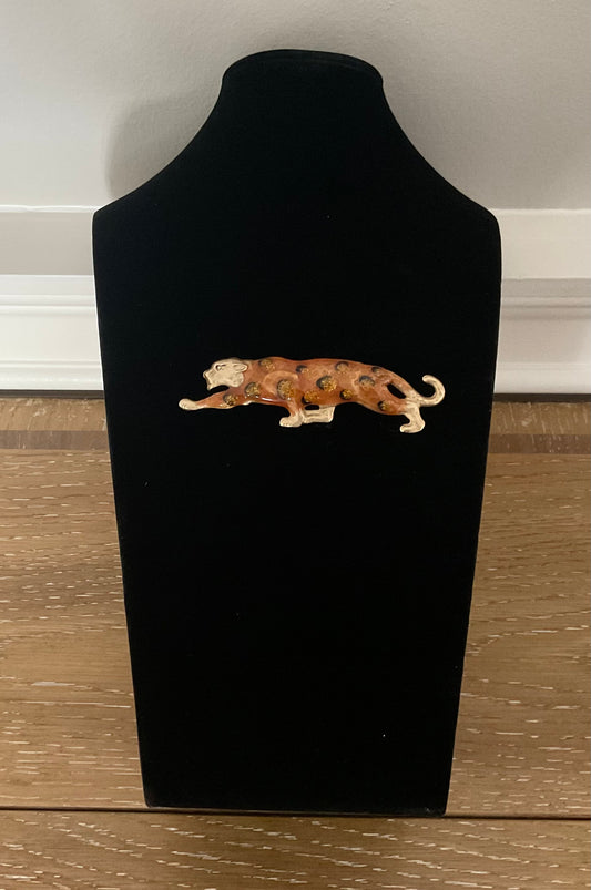 Vintage Laquered Metal Cheetah Brooch