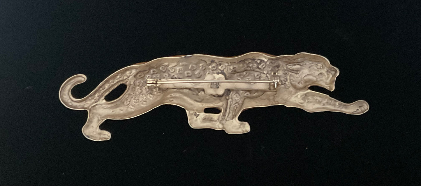 Vintage Laquered Metal Cheetah Brooch