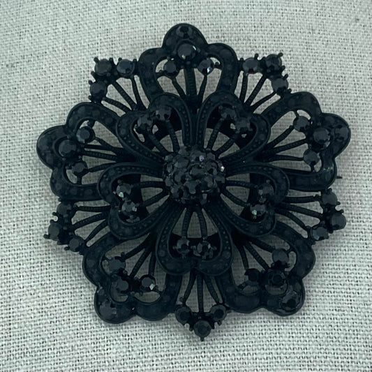 Large Japanned Matte Black Vintage Jett Mourning Pendant Brooch