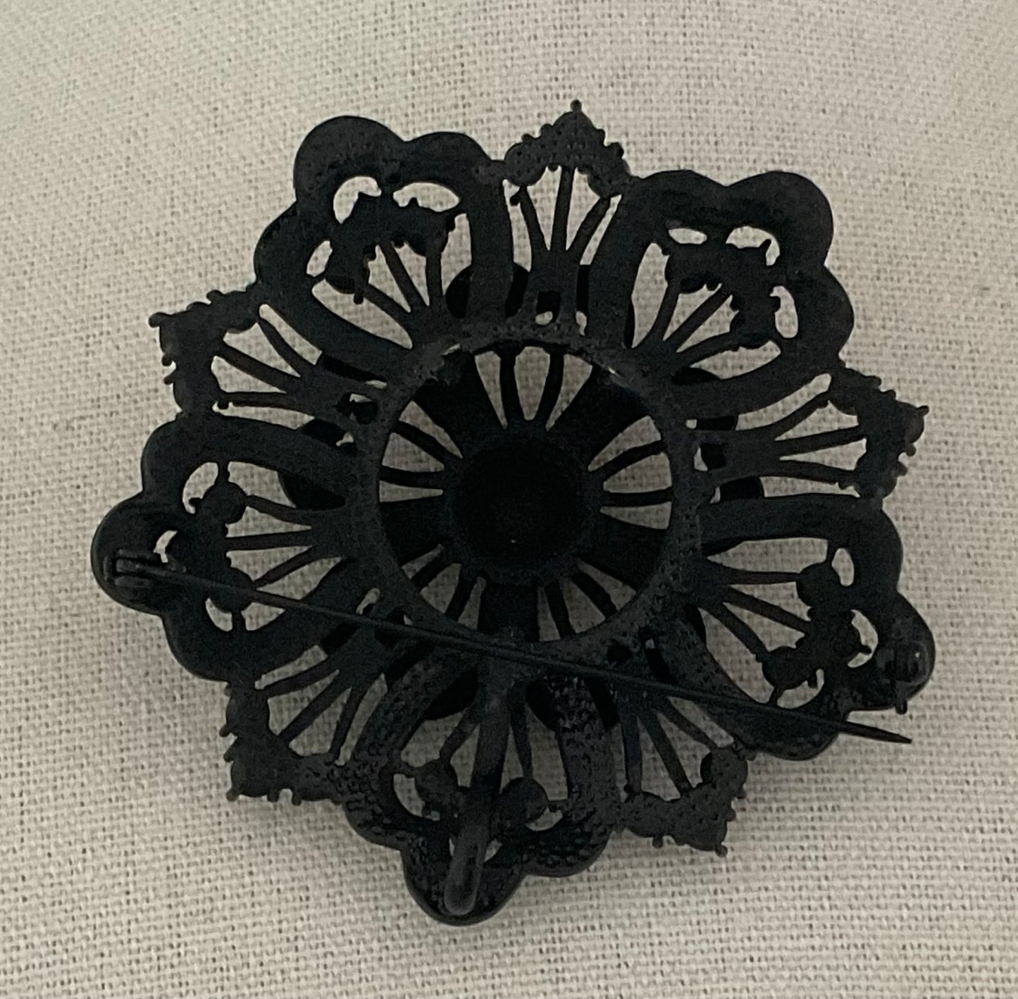 Large Japanned Matte Black Vintage Jett Mourning Pendant Brooch