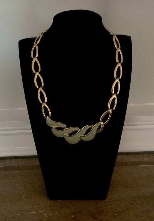 Vintage Napier Gold & Green Enameled Swirl Link Necklace