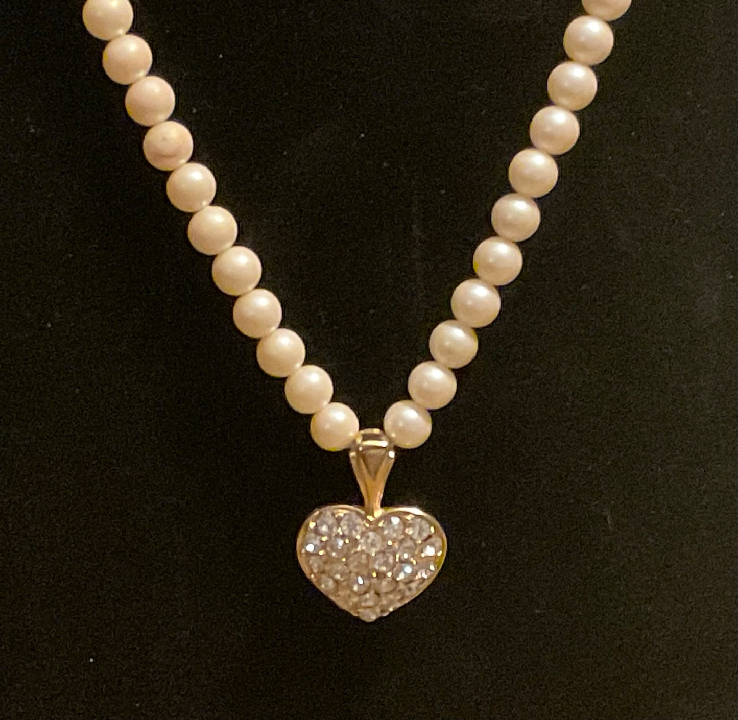 Vintage Monet Pearl Crystal Heart Necklace