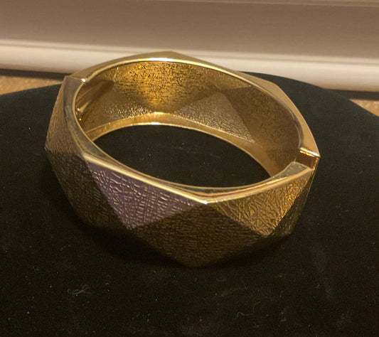 Vintage Geometric Gold Diamond Wide Hinged Bracelet