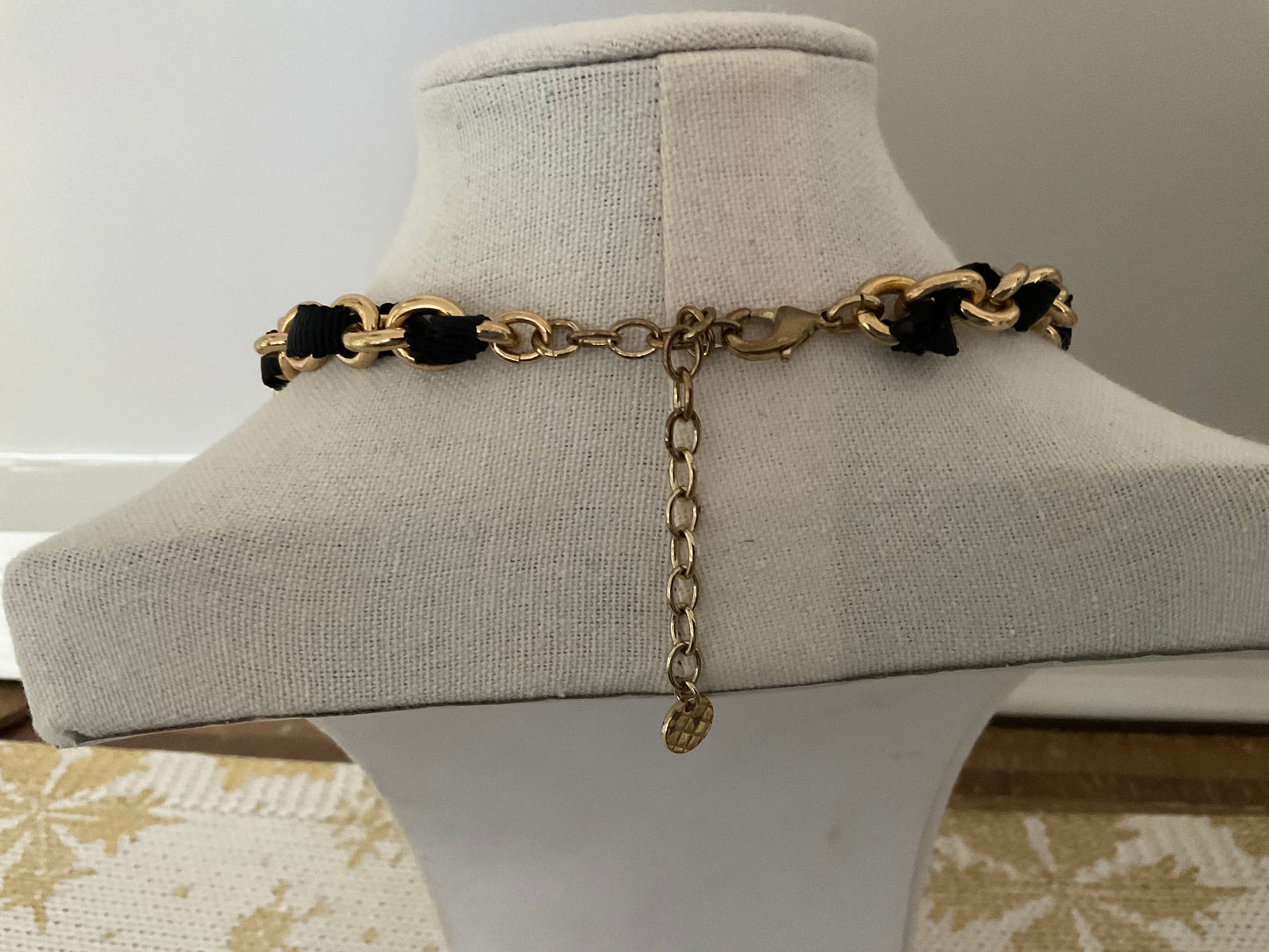 Talbots Black White Fabric Flower Statement Necklace